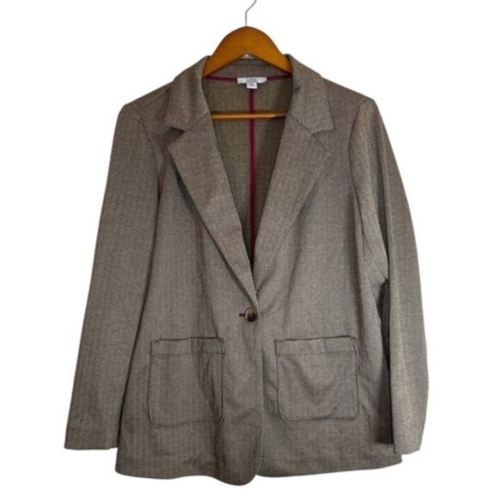 Croft & Barrow Petite Brown Herringbone Single Button Blazer Jacket PM
